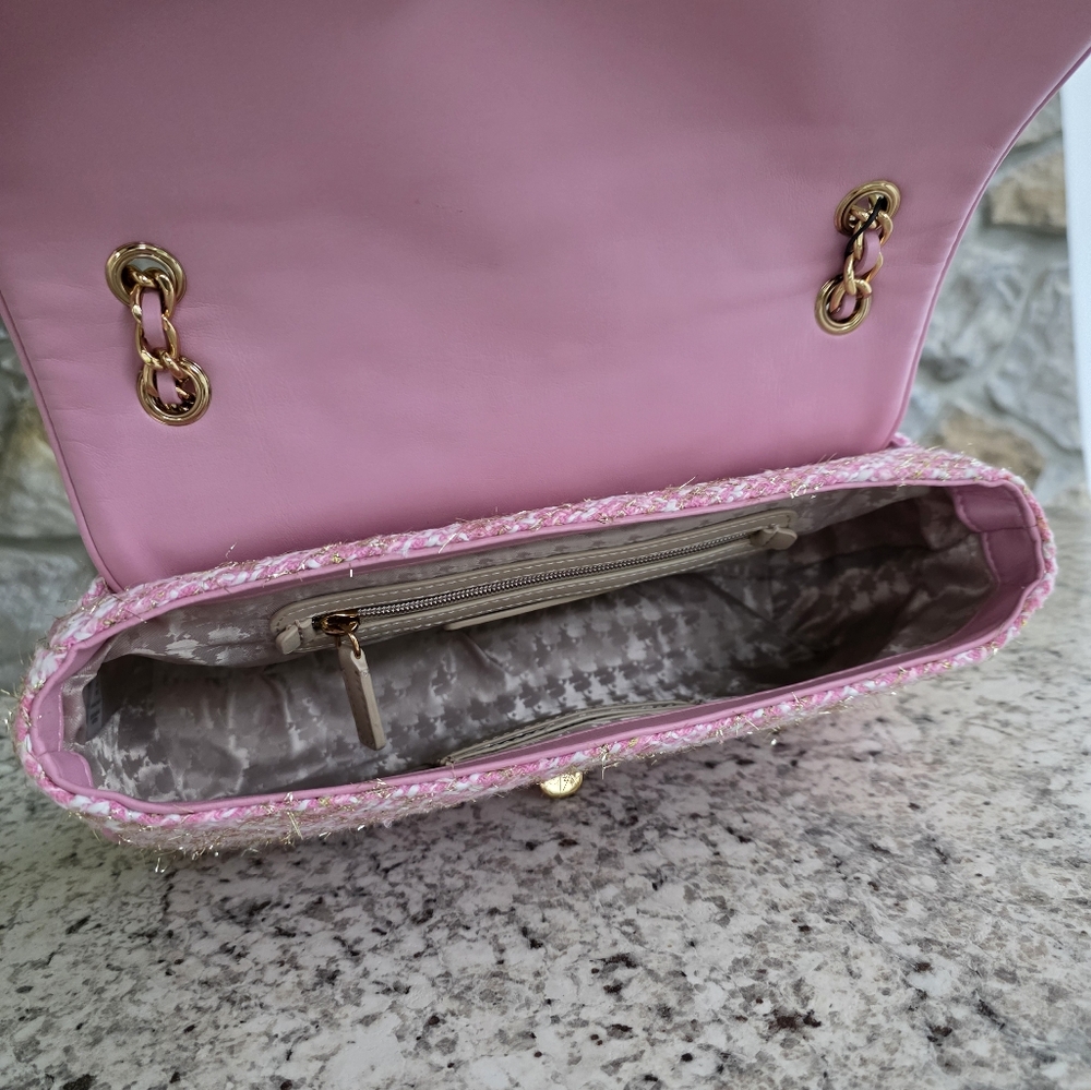 Karl Lagerfeld Paris Large Tweed Pink Shoulder Bag - Picture 5 of 8